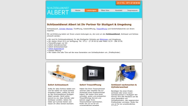 Website Screenshot: Schlüsseldienst Stuttgart Albert - Albert Schlüsseldienst Stuttgart ist Ihr Profi Schlüsselnotdienst für Stuttgart - Date: 2023-06-16 10:10:34