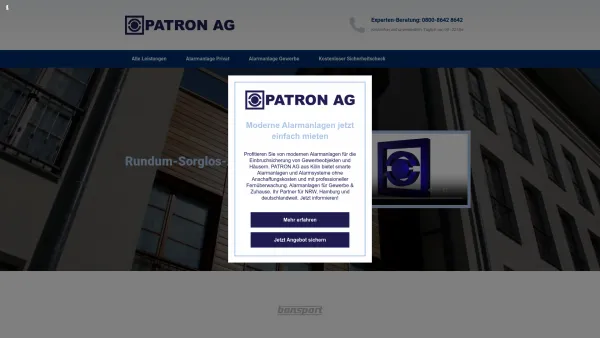 Website Screenshot: PATRON AG - Alarmanlagen & Einbruchsicherung mieten - PATRON AG - Date: 2023-06-20 10:41:13