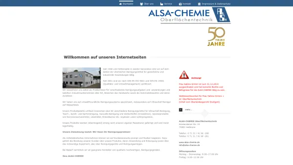 Website Screenshot: ALSA-CHEMIE Oberflächentechnik - ALSA-CHEMIE – Willkommen bei ALSA-CHEMIE - Date: 2023-06-16 10:10:34