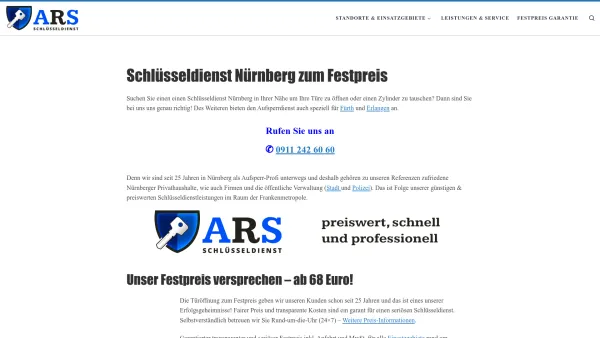 Website Screenshot: ARS Schlüsseldienst - Schlüsseldienst Nürnberg - 68€ Festpreis inkl Anfahrt - Date: 2023-06-20 10:41:16