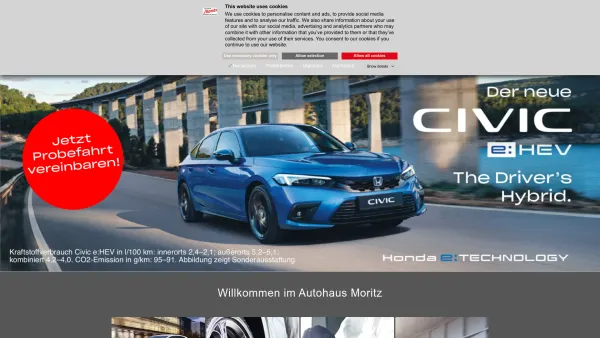 Website Screenshot: Autohaus Moritz GmbH - Autohaus Moritz - Honda & Hyundai - Date: 2023-06-16 10:10:34