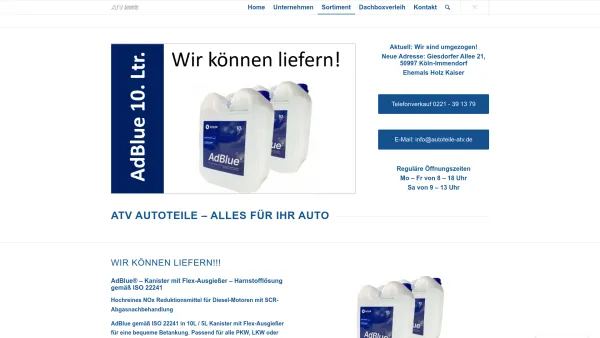 Website Screenshot: ATV Autoteile Verkauf - Autoteile für Köln - ATV Autoteile und Zubehör - Date: 2023-06-16 10:10:34