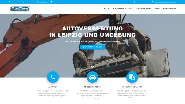 Website Screenshot: Six Cars GbR Autoverwertung - SIX CARS - Autoverwertung - Autoverschrottung - Leipzig - Date: 2023-06-20 10:41:16