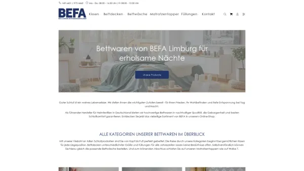Website Screenshot: BEFA Limburg Bettwarenfabrik GmbH - BEFA Limburg - Qualität die begeistert! - Date: 2023-06-20 10:41:16
