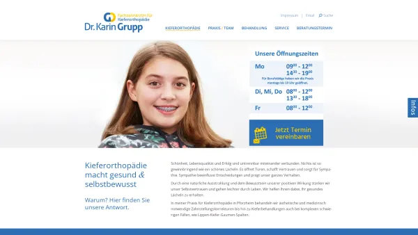 Website Screenshot: Dr. med. dent. Karin Grupp Fachzahnärztin Kieferorthopädie - Kieferorthopädie Pforzheim - Date: 2023-06-20 10:41:19