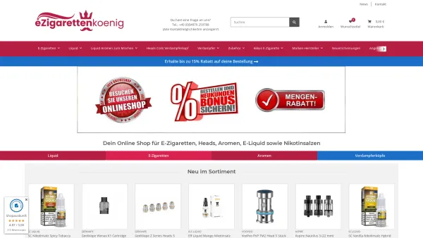 Website Screenshot: Koenig elektrischer Zigaretten - eZigarettenkoenig Onlineshop für E-Zigaretten E-Liquid - Date: 2023-06-16 10:10:37