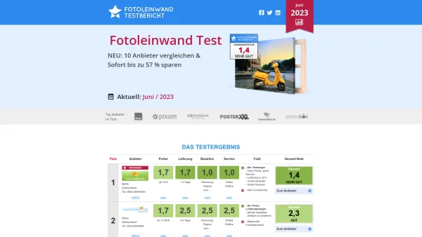 Website Screenshot: Fotoleinwand-Testbericht.de - Fotoleinwand Testbericht | Der große Vergleich - Date: 2023-06-16 10:10:37
