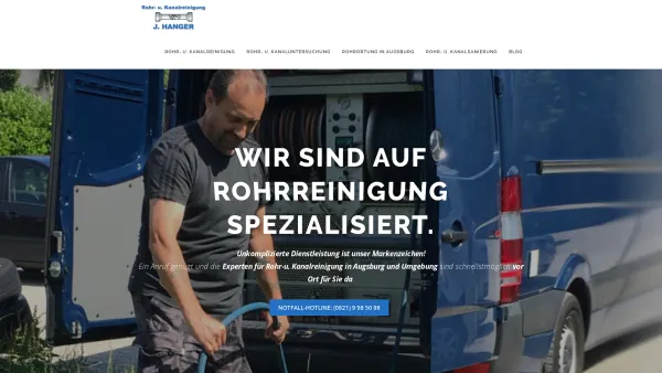 Website Screenshot: Rohr u. Kanalreinigung J. Hanger - Rohrreinigung & Kanalreinigung in Augsburg - Hanger Rohrreinigung - Date: 2023-06-20 10:41:25