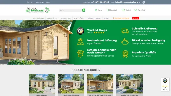 Website Screenshot: Hansagartenhaus - Modernes Holz-Gartenhaus direkt vom Werk | HansaGartenhaus.at - Date: 2023-06-20 10:41:25