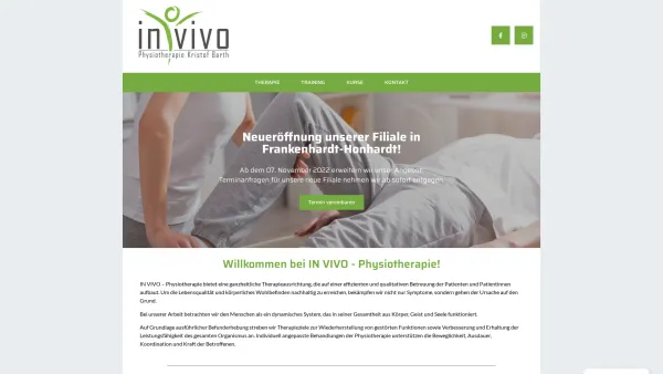 Website Screenshot: IN VIVO Physiotherapie Kristof Barth - Mainpage 2022 - In Vivo Physiotherapie - Date: 2023-06-20 10:41:28