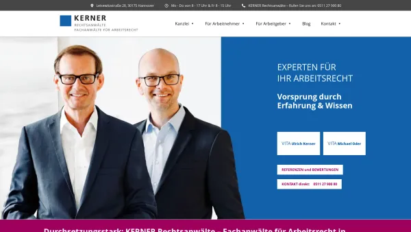 Website Screenshot: KERNER Rechtsanwaelte Fachanwaelte fuer Arbeitsrecht - Rechtsanwalt Arbeitsrecht Hannover - KANZLEI KERNER - Date: 2023-06-16 10:10:41