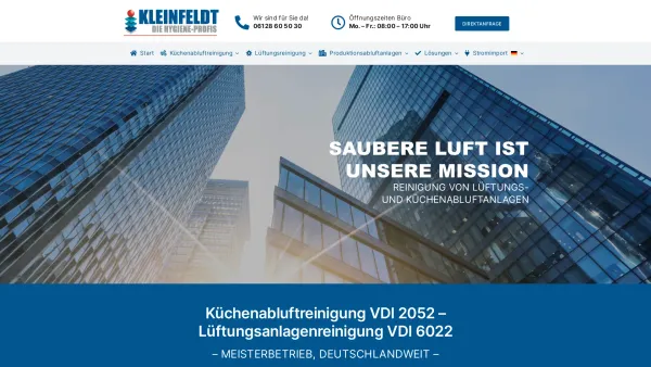 Website Screenshot: Kleinfeldt GmbH - Küchenabluftreinigung VDI 2052 | Lüftungsanlagen VDI 6022 - Date: 2023-06-20 10:41:28