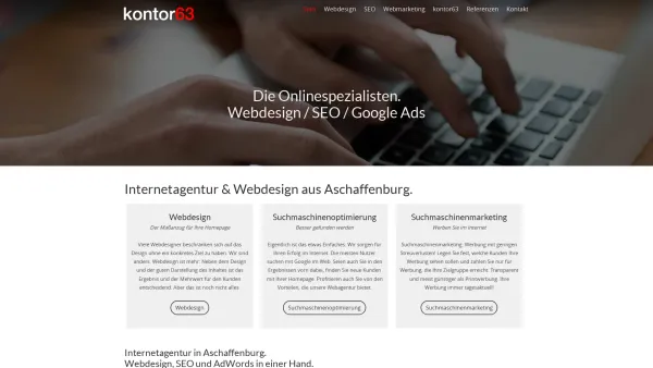 Website Screenshot: kontor63 - Internetagentur Aschaffenburg; Webdesign und Webmarketing; kontor63 - Date: 2023-06-20 10:41:28