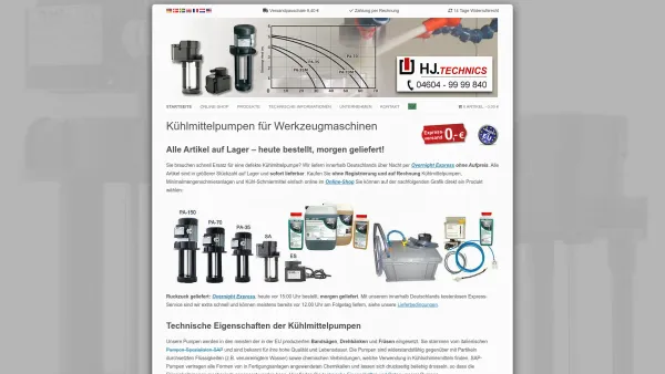 Website Screenshot: HJ.Technics - Kühlmittelpumpen für Bandsäge, Fräse, Drehbank - Date: 2023-06-20 10:41:28