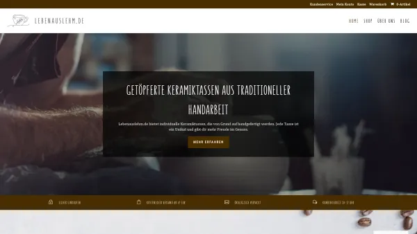Website Screenshot: lebenauslehm.de - Handgefertigte Keramiktassen für Hobby-Baristas mit Genuss - Date: 2023-06-20 10:41:30