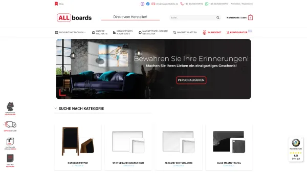 Website Screenshot: ALLboards Deutschland GmbH - Magnettafeln, Tafeln direkt vom Hersteller | Shop ALLboards - Date: 2023-06-20 10:41:30