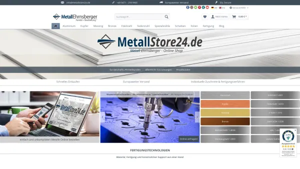 Website Screenshot: Metall Ehrnsberger GbR - Metalle & Buntmetalle Online bestellen - Date: 2023-06-20 10:41:31