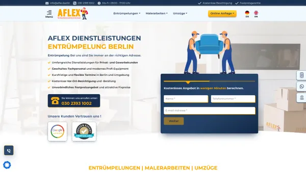Website Screenshot: MULEB - Entrümpelung Berlin - Flexibel & Festpreisgarantie - AFLEX - Date: 2023-06-16 10:10:41