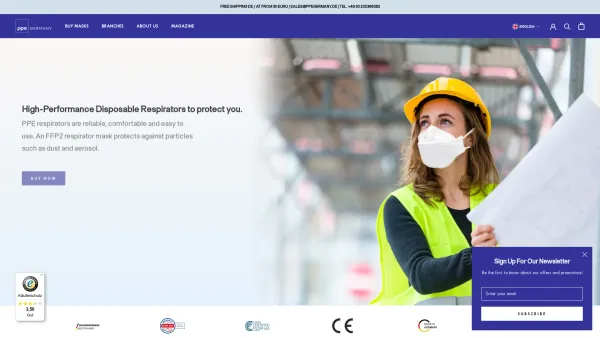 Website Screenshot: PPE Germany GmbH - Factory outlet for German masks made in Berlin – PPE Germany - Date: 2023-06-20 10:41:33