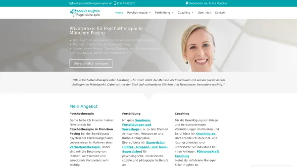 Website Screenshot: Privatpraxis für Psychotherapie Dipl. Psych. Annika Hughes - Psychotherapie München Pasing | Dipl. Psych. Annika Hughes - Date: 2023-06-20 10:41:33