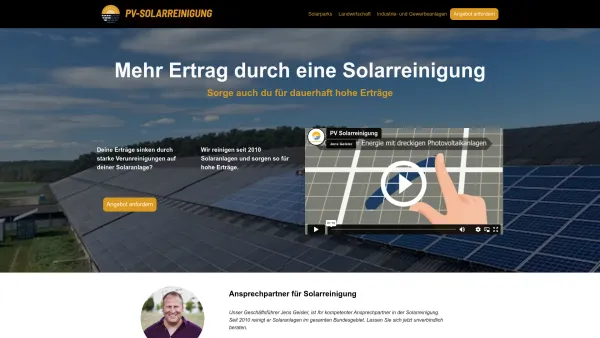 Website Screenshot: PV Solarreinigung - PV Solarreinigung - Ihr zertifizierter Solarreinigungbetrieb - Date: 2023-06-20 10:41:36