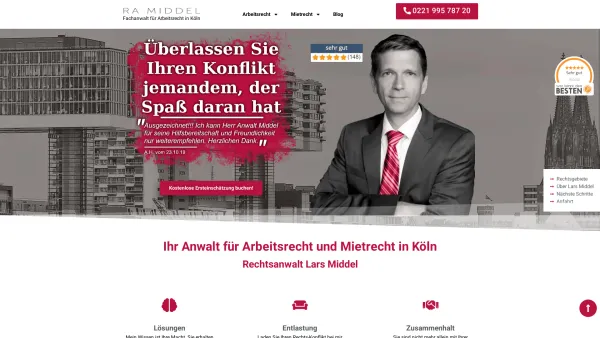 Website Screenshot: Fachanwalt für Arbeitsrecht & Mietrecht Köln Lars Middel - Anwalt Arbeitsrecht Köln | Fachanwalt Lars Middel - Date: 2023-06-20 10:41:36