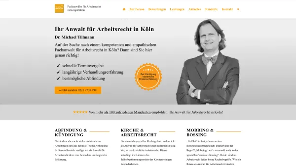 Website Screenshot: Dr. Michael Tillmann Rechtsanwalt und Fachanwalt für Arbeitsrecht in Köln - Anwalt Arbeitsrecht Köln: Dr. Michael Tillmann - Date: 2023-06-20 10:41:36
