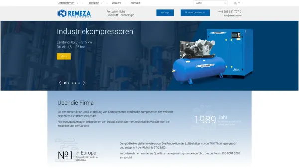 Website Screenshot: Das Hauptziel des Unternehmens ist die Herstellung von zuverlässigen, preiswerten Kompressoranlagen unter Einsatz von Hochtechnolo - Kompressoren von der Herstellerfirma Remeza, kompressor druckluft kaufen - Date: 2023-06-20 10:41:36