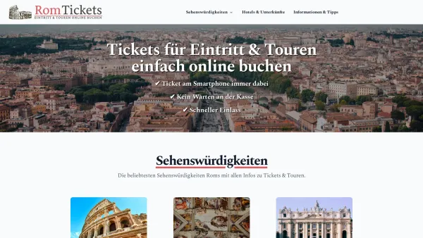 Website Screenshot: Rom-Tickets - RomTickets - Eintritt & Touren einfach online buchen - Date: 2023-06-20 10:41:36