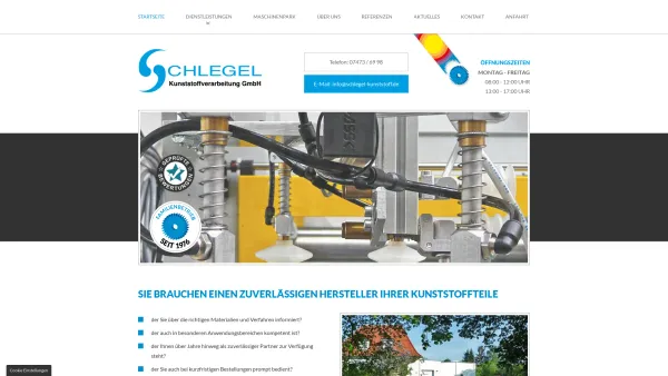 Website Screenshot: Schlegel Kunststoffverarbeitung GmbH -  Eine über 40-jährige Branchenerfahrung garantiert kompetente Produktbegleitung - Schlegel Kunststoffverarbeitung GmbH in 72116 Mössingen - Date: 2023-06-16 10:10:44