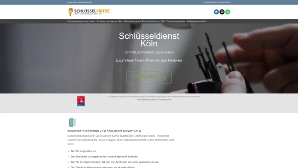 Website Screenshot: Schlüsselfritze - Schlüsseldienst Köln ....wenn Schlüsseldienst, dann wir! - Date: 2023-06-16 10:10:44