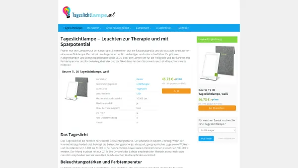 Website Screenshot: tageslichtlampe.net - [Juni 2023] Tageslichtlampe: Lichttherapie, Büro, Pflanzen & zu Hause | Infos & Kaufempfehlungen - Date: 2023-06-16 10:10:44