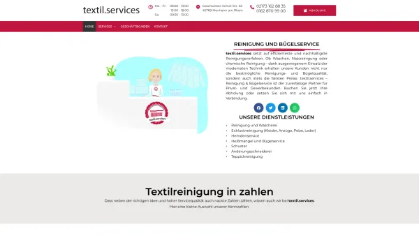 Website Screenshot: textil.services Textilreinigung und Bügelservice - Home - textil.services - Reinigung und Bügelservice in Monheim und Düsseldorf - Date: 2023-06-16 10:10:44