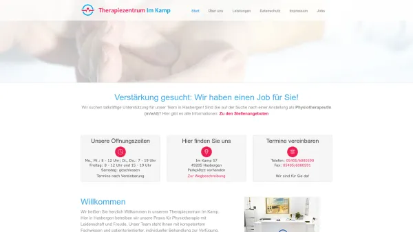Website Screenshot: Therapiezentrum Im Kamp - Willkommen - Physiotherapie in Hasbergen - Therapiezentrum Im Kamp - Date: 2023-06-16 10:10:44