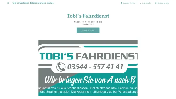 Website Screenshot: Tobis Mietwagen, Fahrdienst Tobias Morawietz - Tobi´s Fahrdienst, Tobias Morawietz Luckau - TEL.: 03544 557 41 41 FAX: 03544 555 49 29 - Date: 2023-06-20 10:41:39