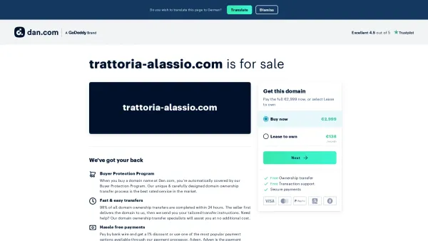 Website Screenshot: Trattoria Pizzeria Alassio - The domain name trattoria-alassio.com is for sale - Date: 2023-06-16 10:10:44