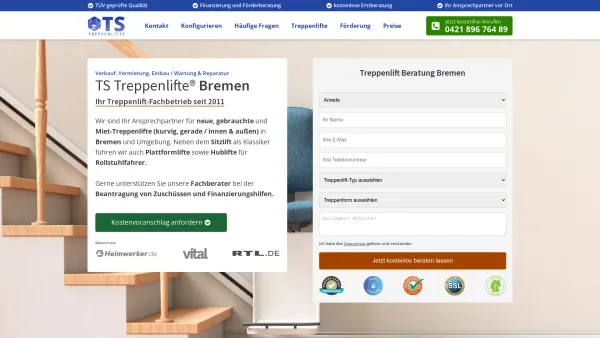 Website Screenshot: TS Treppenlifte Bremen Treppenlift Anbieter - Treppenlift Bremen: TS Treppenlifte® | Fachbetrieb ✔️ - Date: 2023-06-20 10:41:39