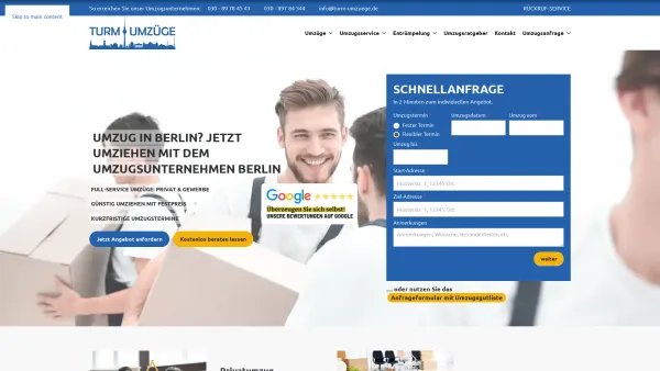 Website Screenshot: Turm Umzüge - Umzugsunternehmen Berlin Turm Umzüge. Günstig umziehen! - Date: 2023-06-20 10:41:39