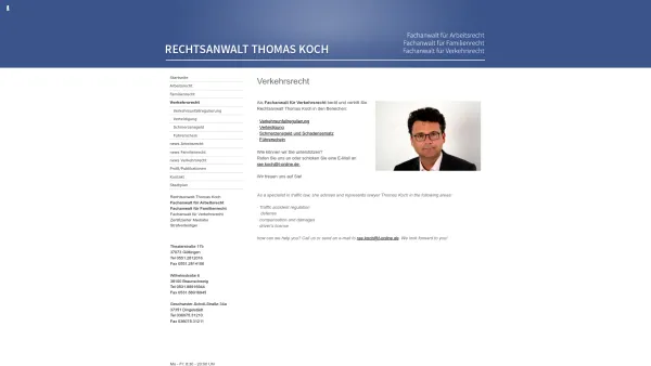 Website Screenshot: Rechtsanwalt für Verkehrsrecht Thomas Koch - Anwalt f. Verkehrsrecht in Göttingen & Braunschweig: Thomas Koch - Date: 2023-06-20 10:41:42