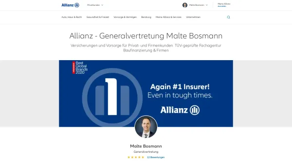 Website Screenshot: Allianz Hauptvertretung Malte Bosmann - Allianz Versicherung Malte Bosmann | Versicherungsagentur in Plön - Date: 2023-06-20 10:41:42