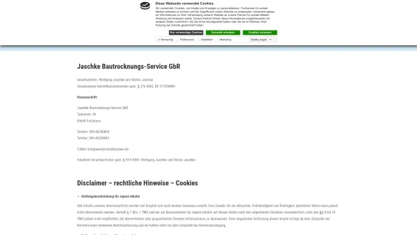 Website Screenshot: Jaschke Bautrocknungs-Service GbR - Impressum | Bau-Trocknungsservice JaWo - Date: 2023-06-20 10:41:42