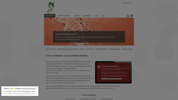Website Screenshot: Website-Bereinigung CMS Joomla, Wordpress gehackt? Wir helfen - Website gehackt? Wir entfernen Viren & Malware von Ihrer Webseite - Date: 2023-06-20 10:41:42