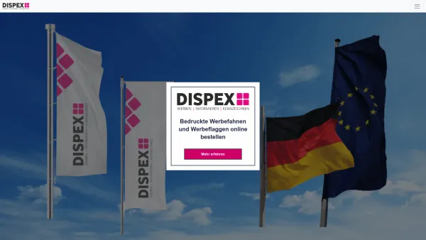 Website Screenshot: DISPEX Mario Wiemann e.K. - Bedruckte Werbefahnen und Werbeflaggen online bestellen - Date: 2023-06-20 10:41:42