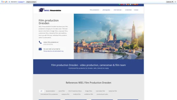 Website Screenshot: WIEL Filmproduktion - Film production Dresden - video production & cameraman for Saxony - Date: 2023-06-20 10:41:42