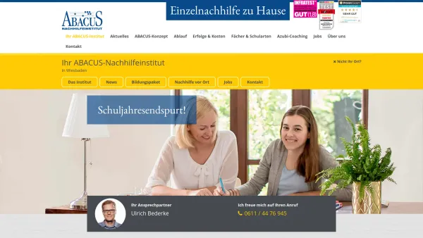 Website Screenshot: Abacus Nachhilfeinstitut Wiesbaden - Einzel-Nachhilfe zu Hause in Wiesbaden - Date: 2023-06-16 10:10:47