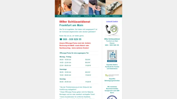 Website Screenshot: 069er Schlüsseldienst Frankfurt - 59€ Türöffnung Festpreis ❷❹ Schlüsseldienst Frankfurt - Date: 2023-06-16 10:10:47