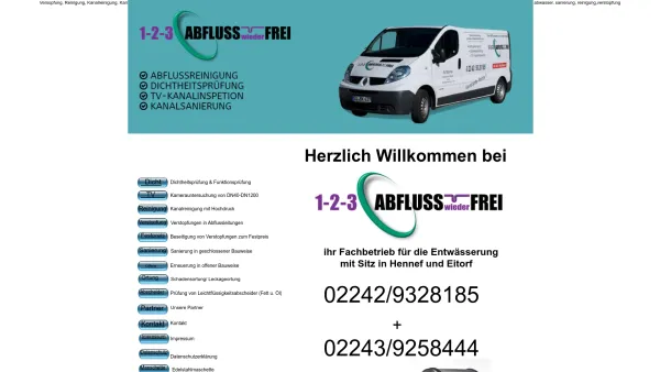 Website Screenshot: 1-2-3 Abflusswiederfrei GmbH - 1-2-3 Abfluss wieder frei für Verstopfungen, Reinigung Sanierung (abwasser, sanierung, reinigung,verstopfung, verstopfungen) - Date: 2023-06-16 10:10:47