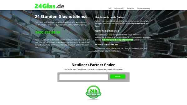 Website Screenshot: Notglaserei Nord UG - Glasnotdienst 24Glas.de | bundesweit 0800-3338889 - Date: 2023-06-20 10:41:45