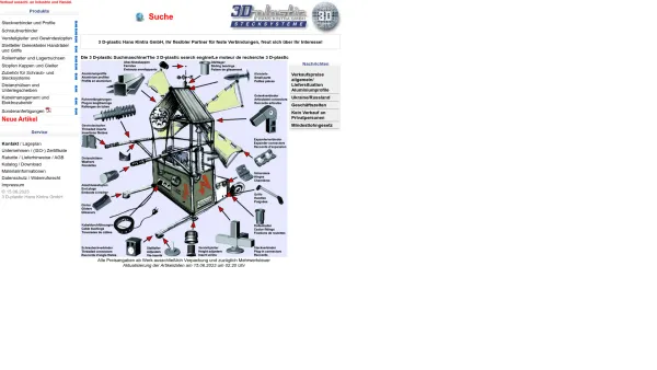 Website Screenshot: 3D-plastic Hans Kintra GmbH Werkzeugbau Kunststoffverarbeitung Spritzguss - Kunststoff Rohrverbinder, Rohrstopfen, Stellteller, Aluprofile - Date: 2023-06-16 10:10:47