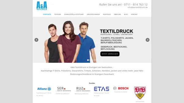 Website Screenshot: AA Textildruck Stuttgart - Textildruck Stuttgart, T-Shirt Druck Stuttgart, Bestickung, Softshelljacken, - Date: 2023-06-16 10:10:47
